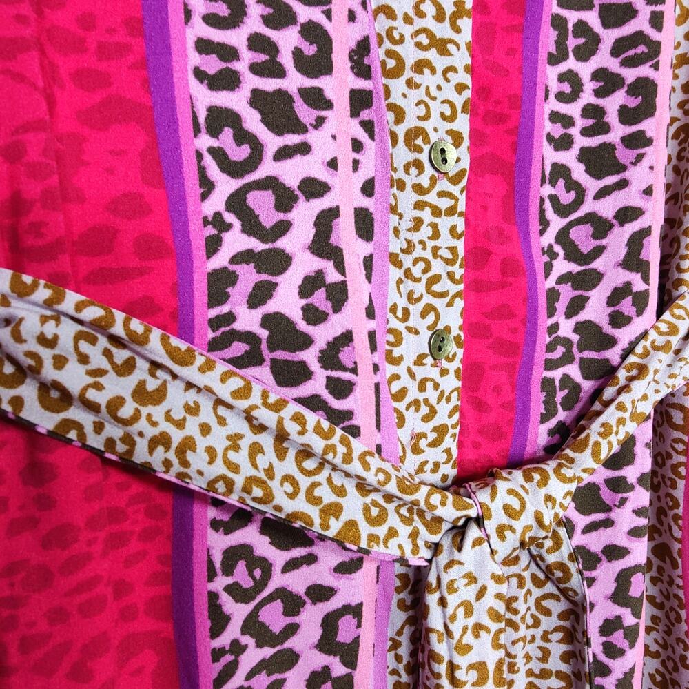 Anthropologie Blank London Renela Shirt Dress Pink Leopard Print Belted Size 4 - Picture 4 of 8